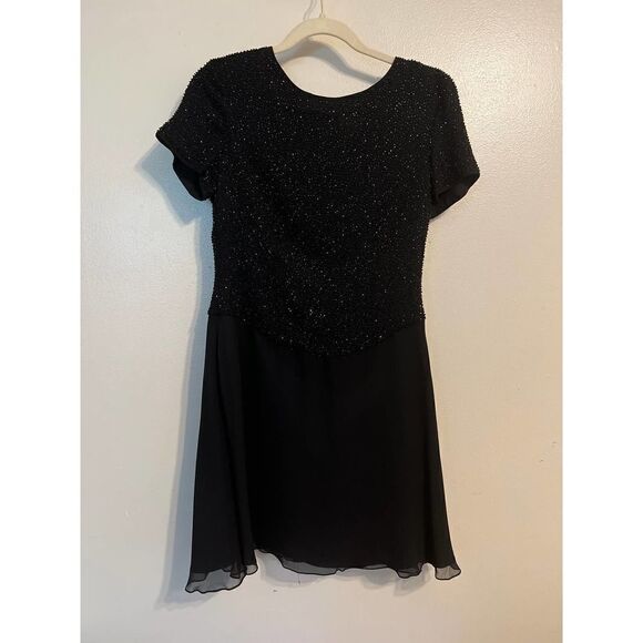 Bieff Basix Black Silk Short Dress Beaded Bodice Sz. 10 - Picture 2 of 9